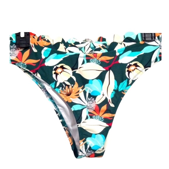 LACE UP TOP & LOW RISE BIKINI GREEN FLORAL SCALLOPED EDGE SIZE MEDIUM Host Pick - Picture 7 of 13